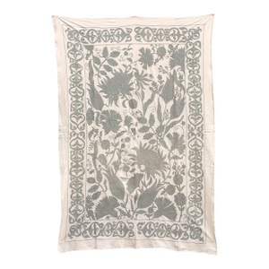 Exquisite Pearl Tone Hand-Embroidered Suzani Throw