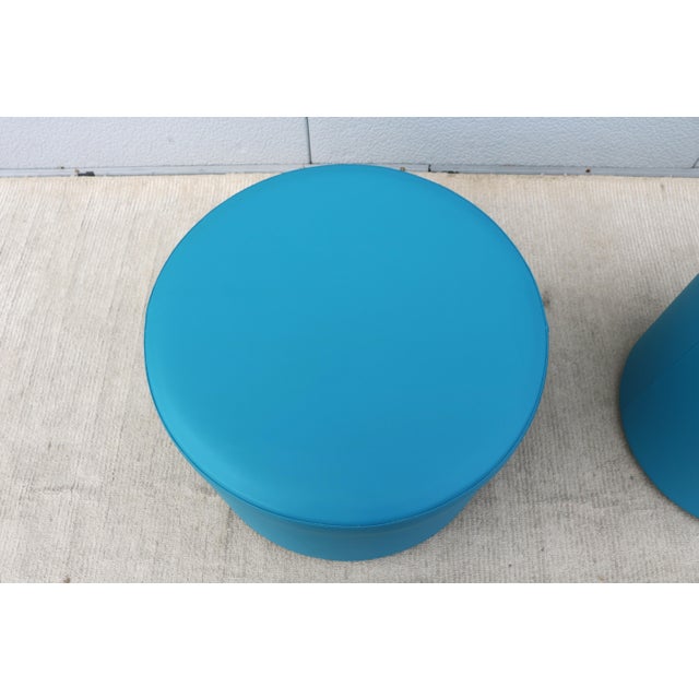 Modern Boost Round Ottomans in Tropic Blue Silicone by Ofs and Carolina - A Pair For Sale - Image 13 of 18