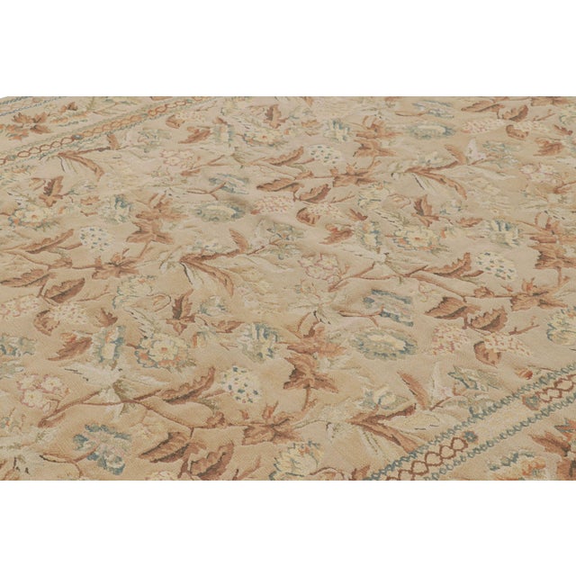 Late 20th Century Rug & Kilim’s Aubusson Style Rug in Beige-Brown With Blue and Pink Florals For Sale - Image 5 of 7