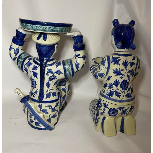 Ceramic Mid-20th Century Chinese Hand-Painted Porcelain Court Figures – Pair For Sale - Image 7 of 12