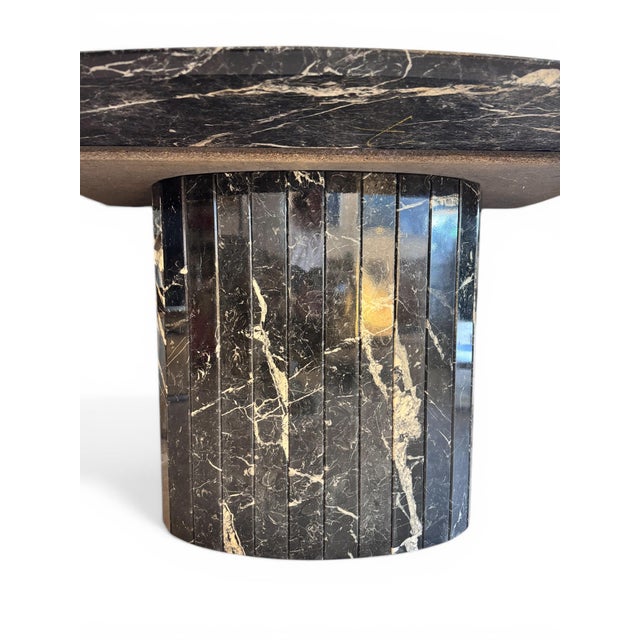 Italian Black and White Orobico Marble Dining Table with Marble Pedestal Base, 1980 For Sale - Image 4 of 7
