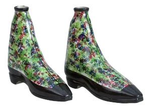 Pottery Pearlware Sponged Spirit Flasks Modeled in Form of Boots - a Pair