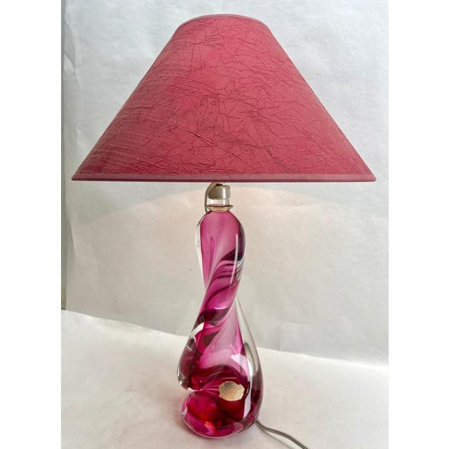 The lamp is sold without the lampshade. Val Saint-Lambert Label This simple yet graceful green table lamp is in Large...