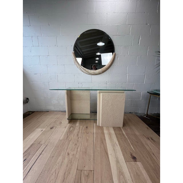 Postmodern Faux Stone Tiered Console Table, Plaster and Wood For Sale - Image 10 of 10