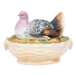 Antique 19th Century English Staffordshire Bird Box in the Form of a Pigeon on a Nest For Sale