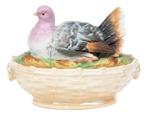Antique 19th Century English Staffordshire Bird Box in the Form of a Pigeon on a Nest