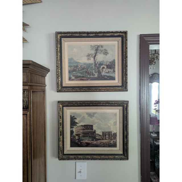 Vintage Framed Italian Neoclassical Architectural Art Framed -a Pair For Sale - Image 9 of 17