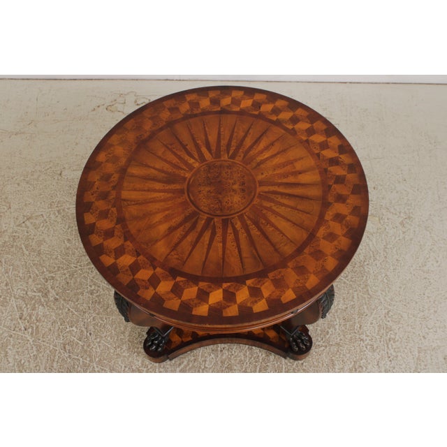 Wood Theodore Alexander Round Sunburst 2 Drawer Center Table For Sale - Image 7 of 17