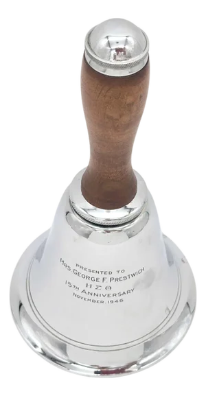 Art Deco ‚ÄúBell of the Ball‚Äù Chrome & Wood Bell Cocktail Shaker 1946 Presentation
