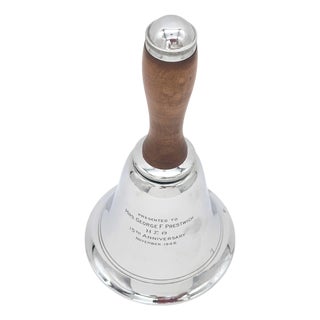 Art Deco “Bell of the Ball” Chrome & Wood Bell Cocktail Shaker 1946 Presentation For Sale