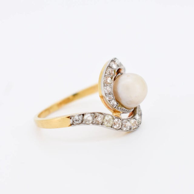 Late 19th Century Antique Pearl and Diamond Tourbillon Ring, Size 9.5 For Sale - Image 5 of 7