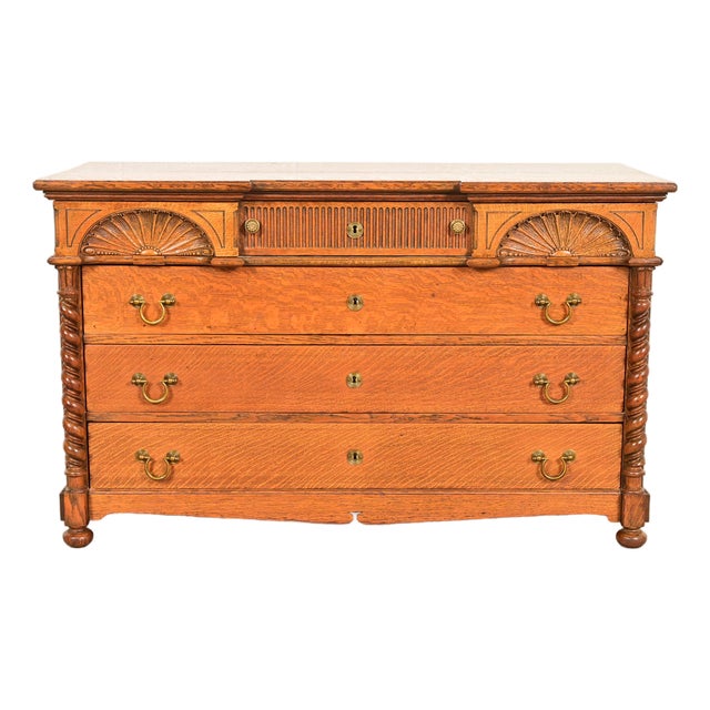 Herter Brothers Style Antique Victorian Carved Oak Dresser or Chest of Drawers, Circa 1890s For Sale
