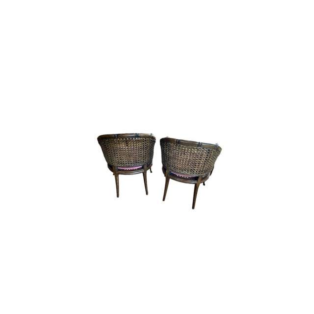 Hollywood Regency Mid Century Faux Bamboo & Cane Chairs - Set of 2 For Sale - Image 3 of 3
