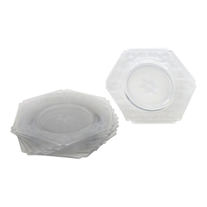 Depression Era Clear Glass Hexagon Plates Etched Floral Design 6pc Set 4852b