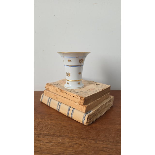 Late 20th Century Herend Batthyany Blue Hand Painted Porcelain Vase Hungarian Fine China Gold Gilt Floral Bud Vase Collectible Luxury Home Decor For Sale - Image 5 of 9