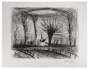 Bernard Buffet, The Church in the Distance, Original Engraving
