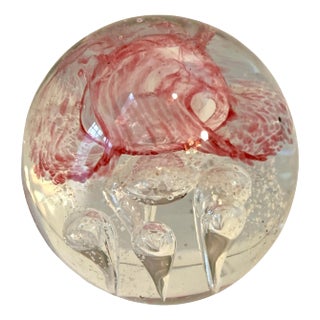 Murano Style Art Glass Paperweight with Red For Sale