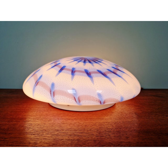 Blue and white Murano glass ceiling/wall light with silver glitter embedded in the glass, made in Italy in the 1970s....
