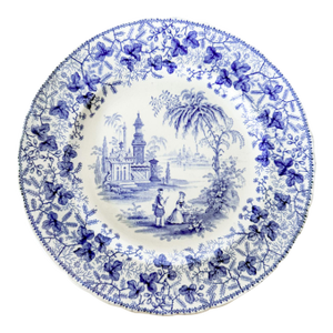 1830s Antique Blue Transferware Plate by David Johnston Co, Bordeaux, France