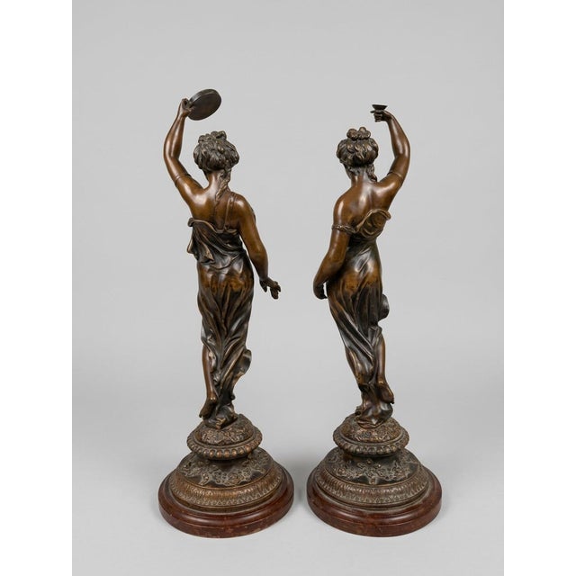 1950s Large 20th Century Belle Époque French Female Figurines in Bronzed Metal, Set of 2 For Sale - Image 5 of 14
