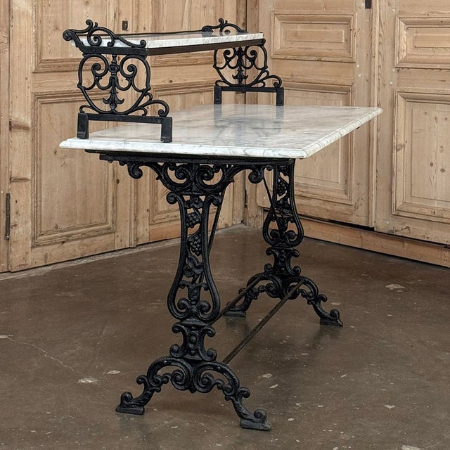 19th Century French Cast Iron Patisserie Display Table With Carrara Marble Tops For Sale - Image 12 of 18