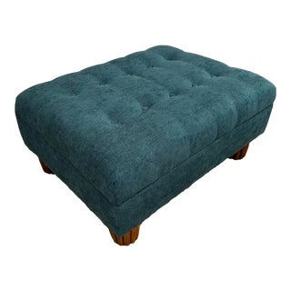 Tufted Ottoman Footstool in Teal For Sale