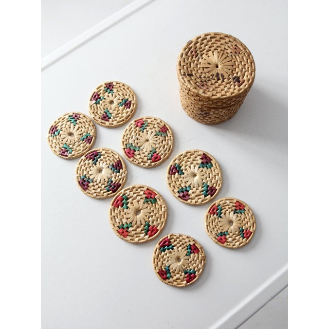 Wood Vintage Woven Coasters Set of 8 With Box For Sale - Image 7 of 12