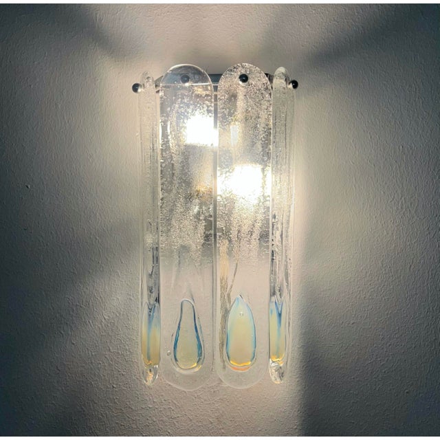 Metal Mid-Century Modern Italian Iridescent Murano Wall Sconces from Mazzega, 1970s, Set of 3 For Sale - Image 7 of 18