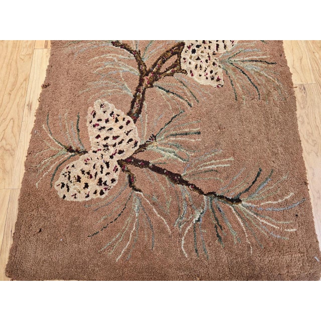Early 20th Century Vintage American Hand Hooked Rug, Handwoven Moth Pattern, Folk Art Tapestry, 2x3 For Sale - Image 5 of 11