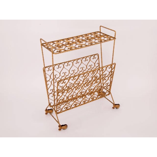 Metal Mid Century Italian Magazine Rack or Side Table Gold 1960s For Sale - Image 7 of 11
