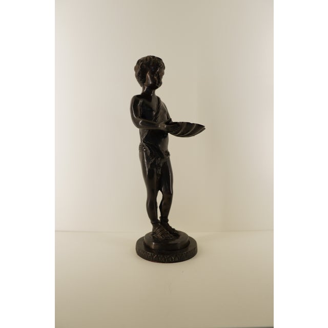 Vintage Classical Figurative Statue Holding Seashell on Round Base For Sale - Image 10 of 18