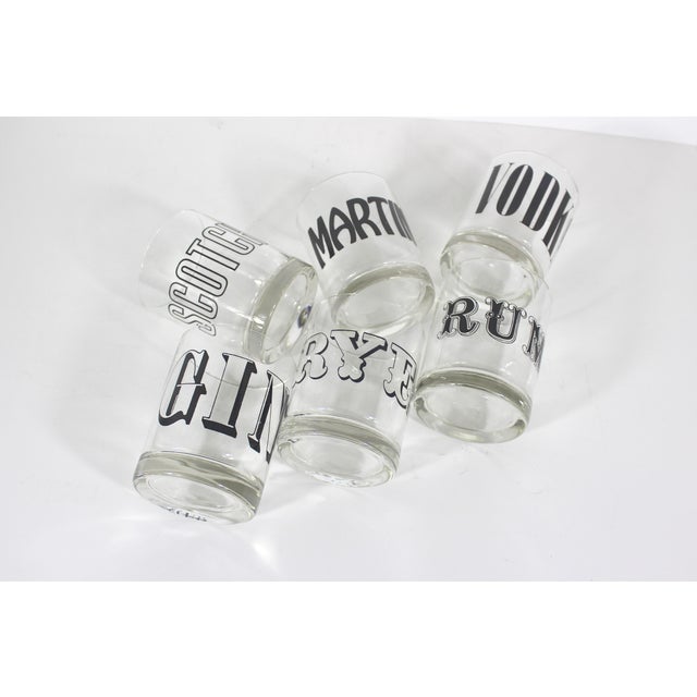 Vintage Typography Spirit Glasses, Low Ball Rocks, Cocktail Glass Set of 6 For Sale - Image 4 of 12