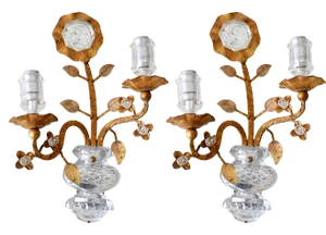 Italian Crystal and Gilt Metal Sconces from Banci Firenze, Italy, 1960s, Set of 2
