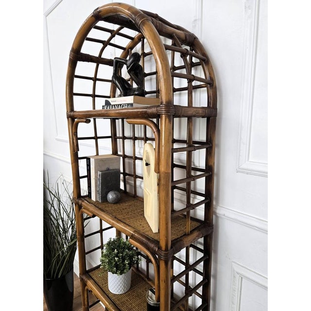 Italian Riviera Bamboo Rattan Bookcase, 1960s For Sale - Image 4 of 10
