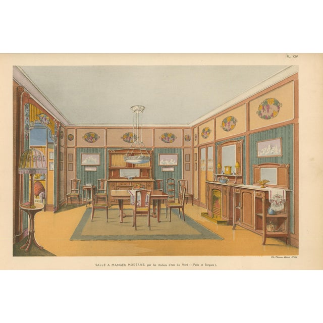 Original French decorative-arts interior plate, Plate XIV, titled Salle à Manger Moderne, by les Ateliers d'Art du Nord...