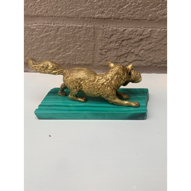 Bronze Antique Gilt Bronze Hunting Fox Statue on Malachite Base, Early 20th Century For Sale - Image 8 of 10