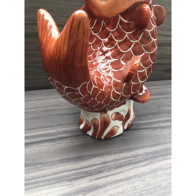 Orange Vintage Chinese Porcelain Hand Painted Orange Glaze Koi Fish Vase For Sale - Image 8 of 8