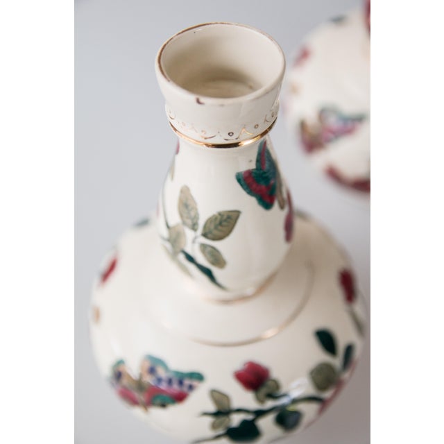 Antique Italian Floral & Butterflies Double Gourd Vases - a Pair For Sale In Houston - Image 6 of 9