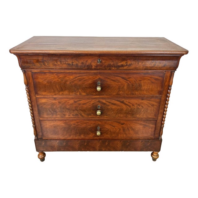 Antique French Burr Walnut Chest of Drawers with Four Drawers For Sale