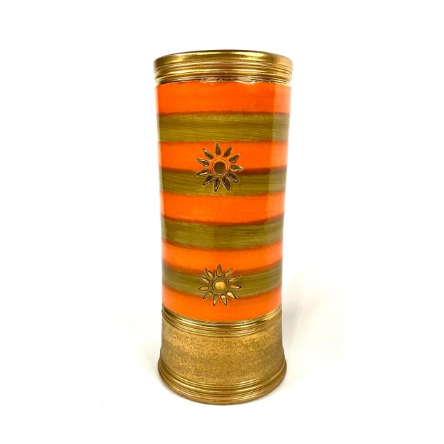 Bitossi Vintage Bitossi Gold and Orange Sunburst Vase For Sale - Image 4 of 6