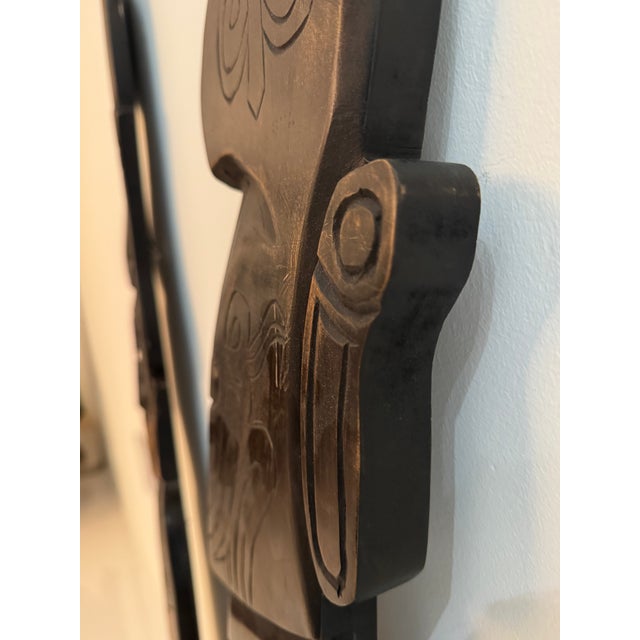 Set of 2 Rapa Nui Moai — Hand-Carved Wood Wall Sculptures (Chile) For Sale - Image 9 of 10