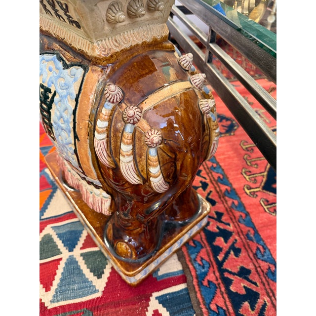 Vintage Elephant Heavy Ceramic Pottery Garden Stool / Side Table For Sale - Image 4 of 7