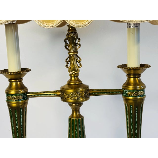 Traditional 1980s Chelsea House Solid Brass Candelabra Style Table Lamp With Rectangular Silk Shade For Sale - Image 3 of 12