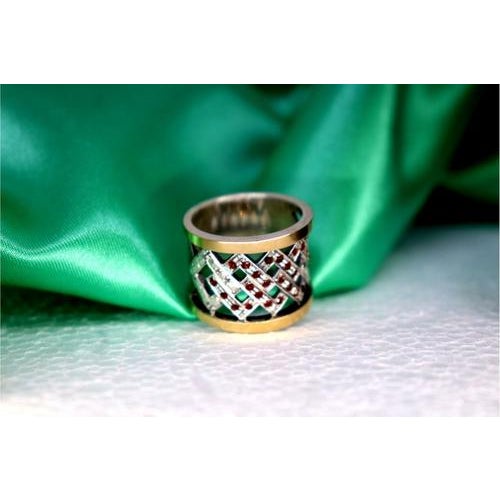 Gold and Silver Ring with Inlaid Garnets For Sale - Image 6 of 11