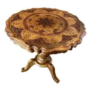 Vintage Anglo-Indian Brass Inlaid Pedestal Table