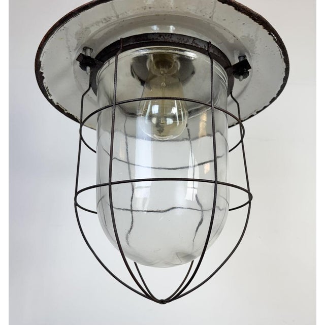 Industrial Green Enamel Cage Pendant Light, 1960s For Sale - Image 4 of 18