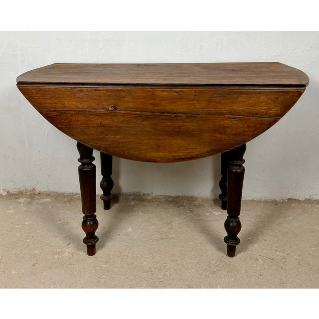 Brown Spanish Wood Drop-Leaf Dining Table with Turned Legs, 1920 For Sale - Image 8 of 15