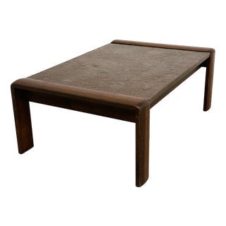 Vintage Belgian Modern Brutalist Oak and Fossil Slate Coffee Table, 1970s For Sale