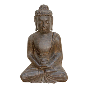 Patinated Waxed Gray Carved Stone Buddha