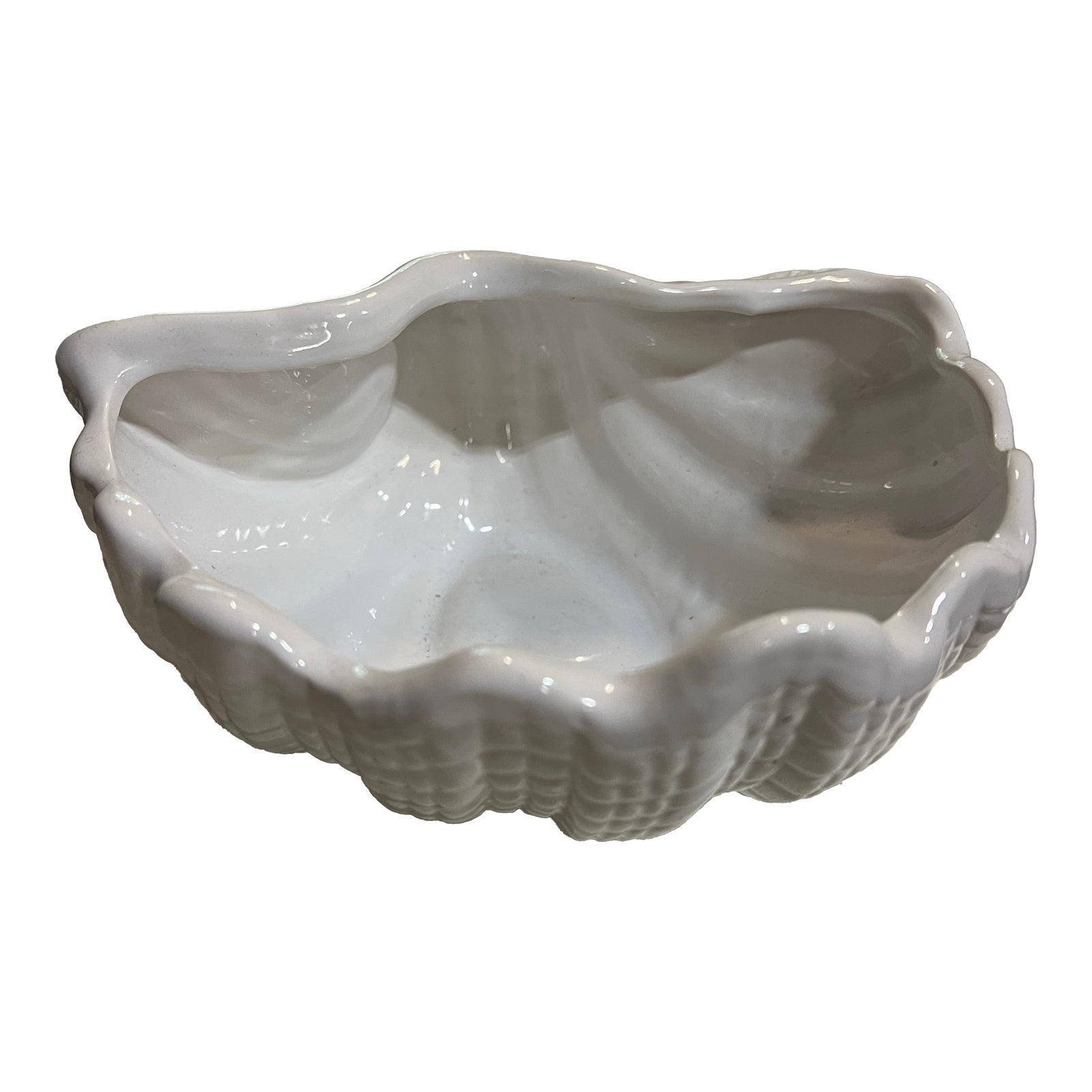 1970s Small White Ceramic Shell Style Planter/Catchall | Chairish